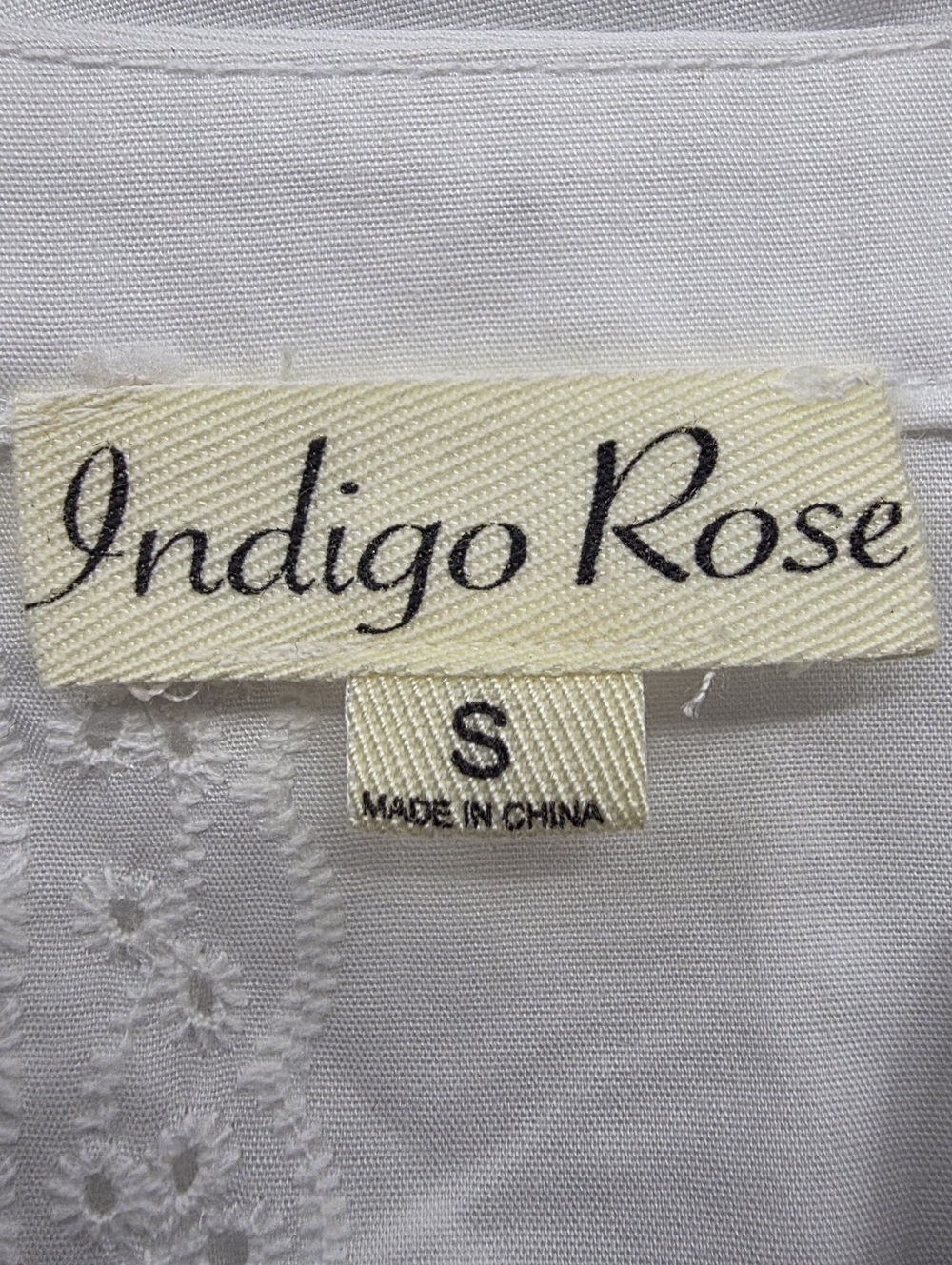 Indigo Rose White Eyelet Lace Blouse NWT Boho Cottagecore Split Neck Long Sleeve - Picture 14 of 16